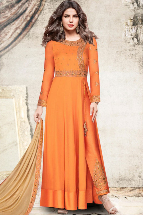 Anarkali Suit In Gradient Shades Of Orange Color