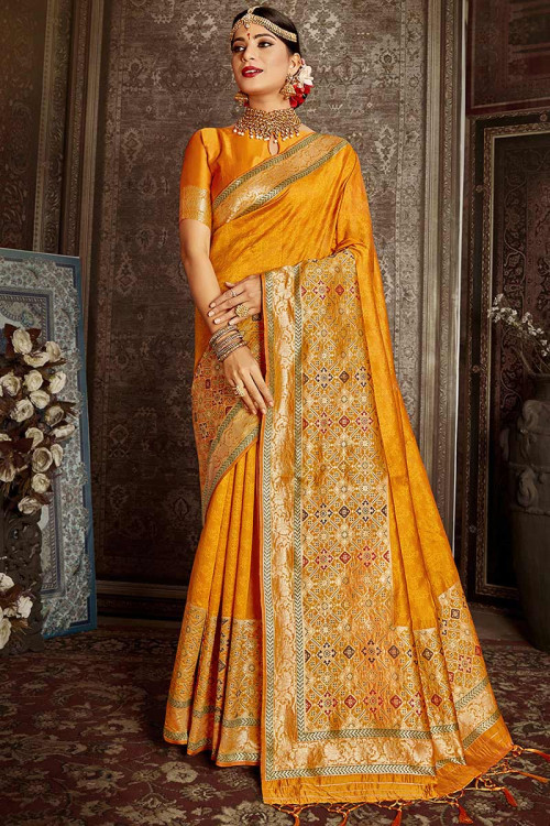 Banarasi Silk Wedding Wear Saree In Turmeric Yellow Color