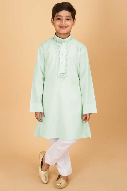 Mint Green Ethnic Wear Long Kurta Pajama Set For Eid