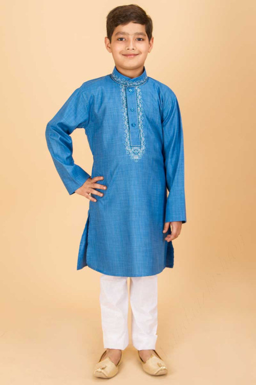 Bold Blue Embroidered Kurta Pajama set For Eid
