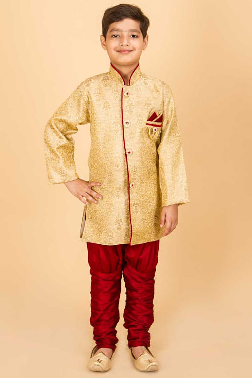Golden Embroidered Kurta with Red  Eid Special Churidar Pajama