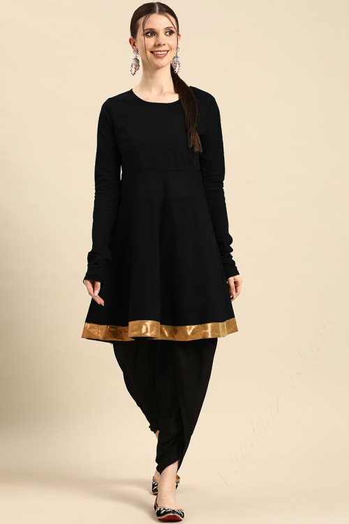 Kurti for Casual Wear in Rayon Black with Lace embroidery