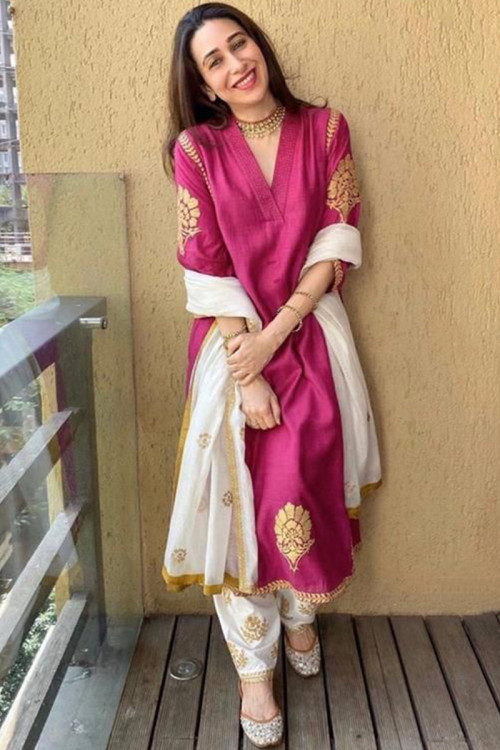 Cotton Silk Rani Pink Salwar Suit