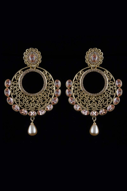 Danglers Studs Gold & Crystal Earrings