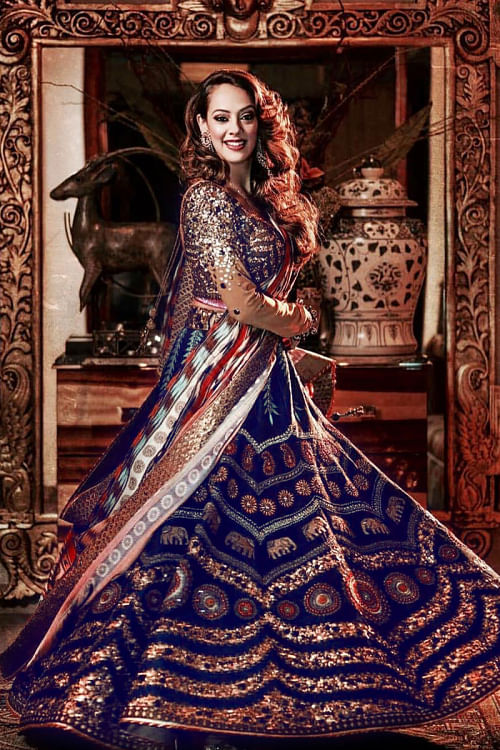 Hazel keech multi-colour Silk Lehenga with Raw silk Choli