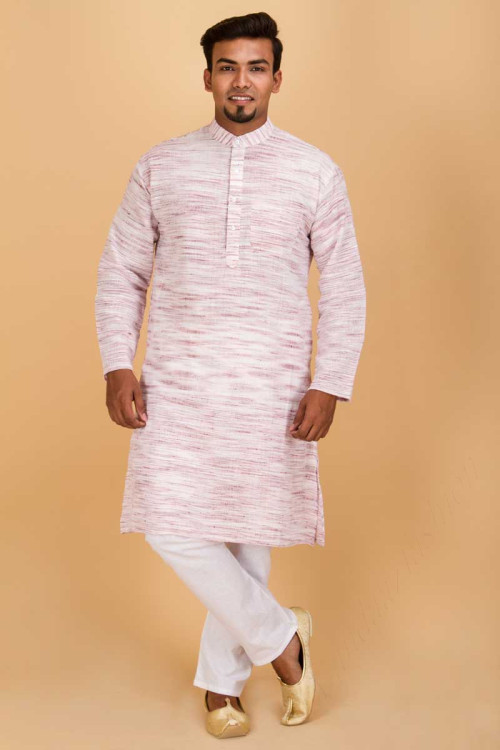 Handloom Silk Men Pink Kurta Pajama Set for Eid