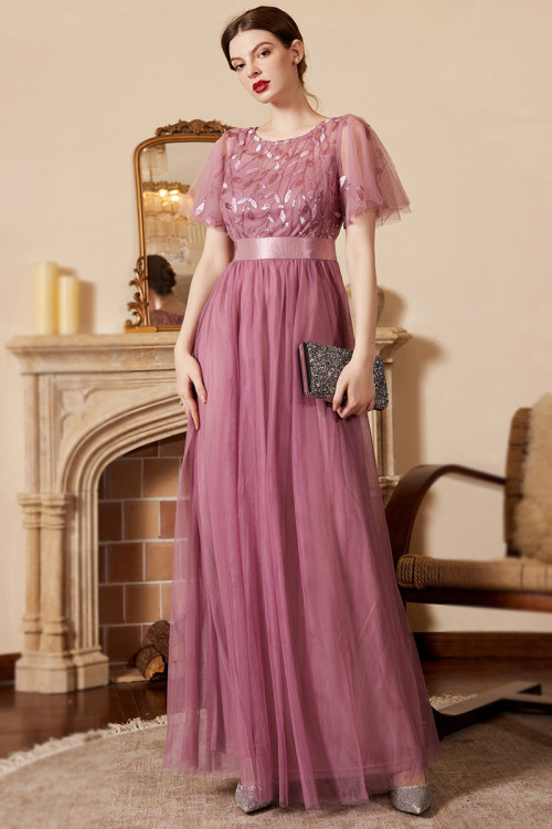 Dusty Pink Net Embroidered Gown