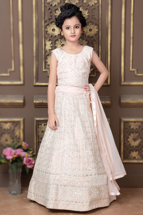 Georgette Pale Pink Sequins Embroidered Party Wear Lehenga