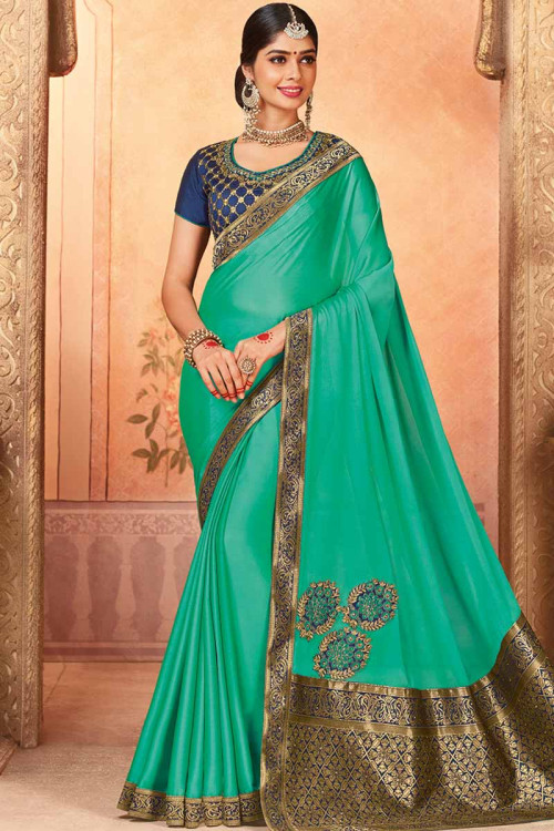 Firozi Green Art Silk Saree With Art Silk Blouse