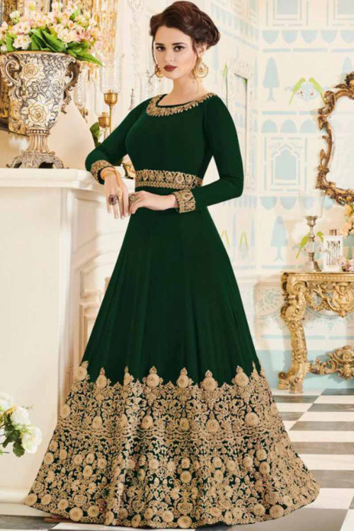 Green Eid Anarkali Gown With Resham Embroidered