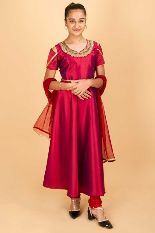 Chilly Red Eid Special Anarkali Suit With Zari And Resham Work