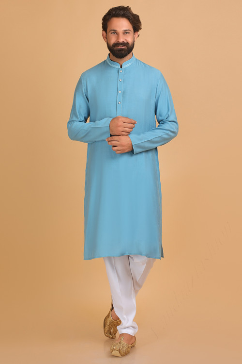 Indian Linen Sky Blue Men's Kurta Pajama