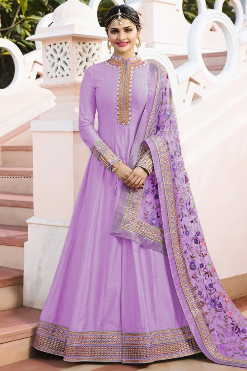 Banglori Silk Eid Anarkali Suit In Lavender Purple Color
