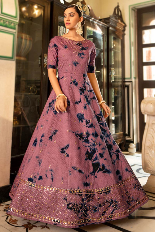 Mauve Pink Jacquard Printed Anarkali Gown