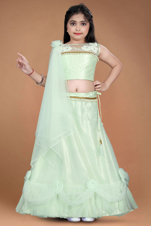 Mint Green Net Traditional Lehenga with Lace Work