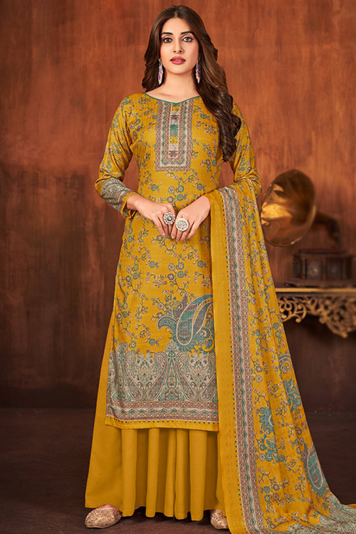 Trouser Suit in Pashmina Mustard Yellow for Casual Wear