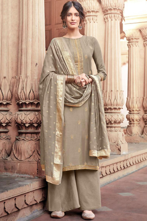 Oat Beige Viscose Muslin Embroidered Palazzo Suit