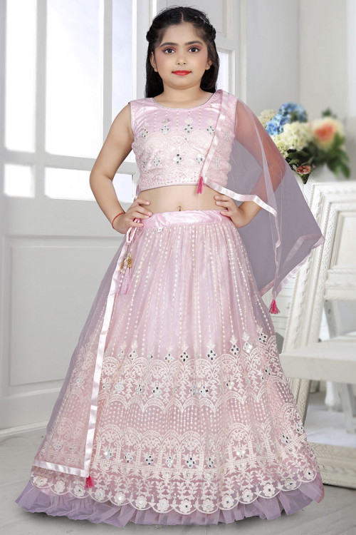 A Line Lehenga in Net Pastel Pink for Sangeet