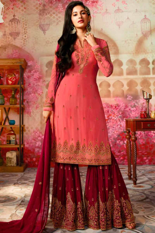 Glorious Georgette Strawberry Pink Sharara Suit 