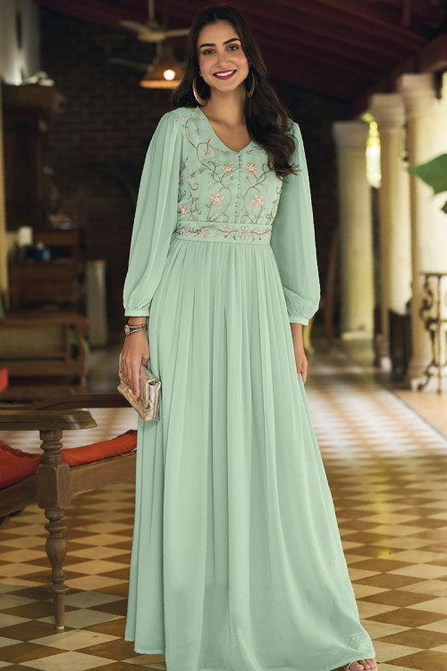 Seafoam Green Georgette Indo-Western Gown