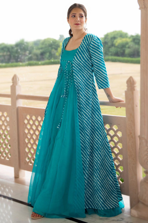 Sky Blue Georgette Jacket Style Gown