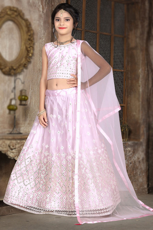 Net Thulian Pink Wedding Wear Lehenga with Thread embroidery