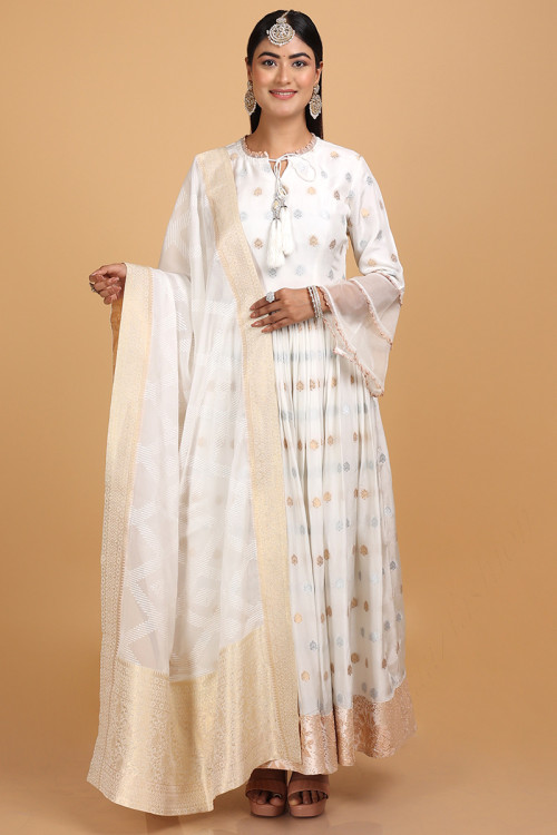 White Organza Embroidered Anarkali Suit