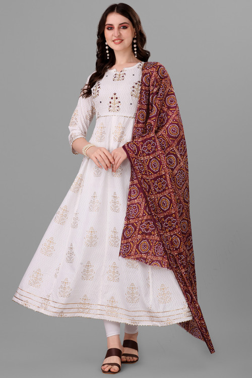 A Line Kurti in Rayon White for Party 