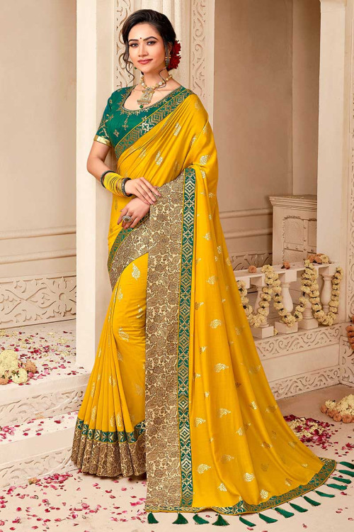 Yellow Bhagalpuri Silk Saree With Banglori Silk Blouse