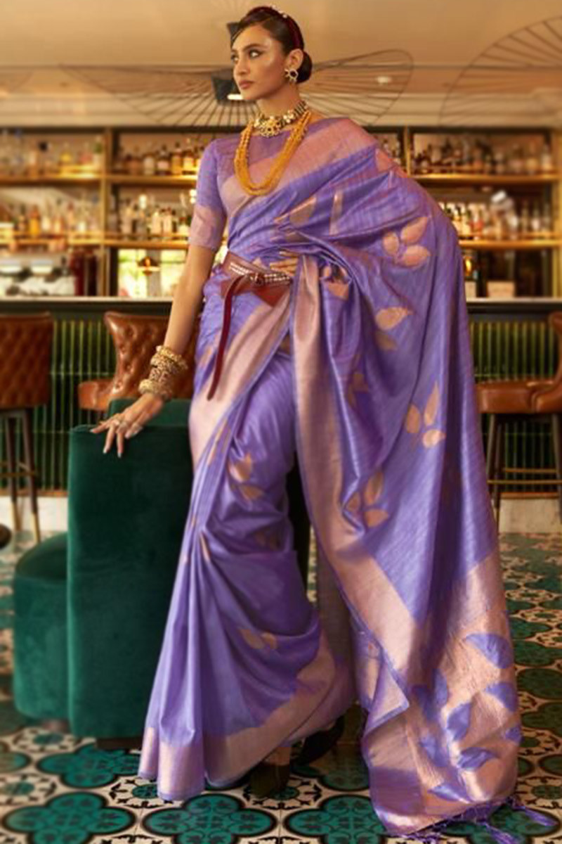 Party Wear Designer Light Purple Saree Contrast Blouse